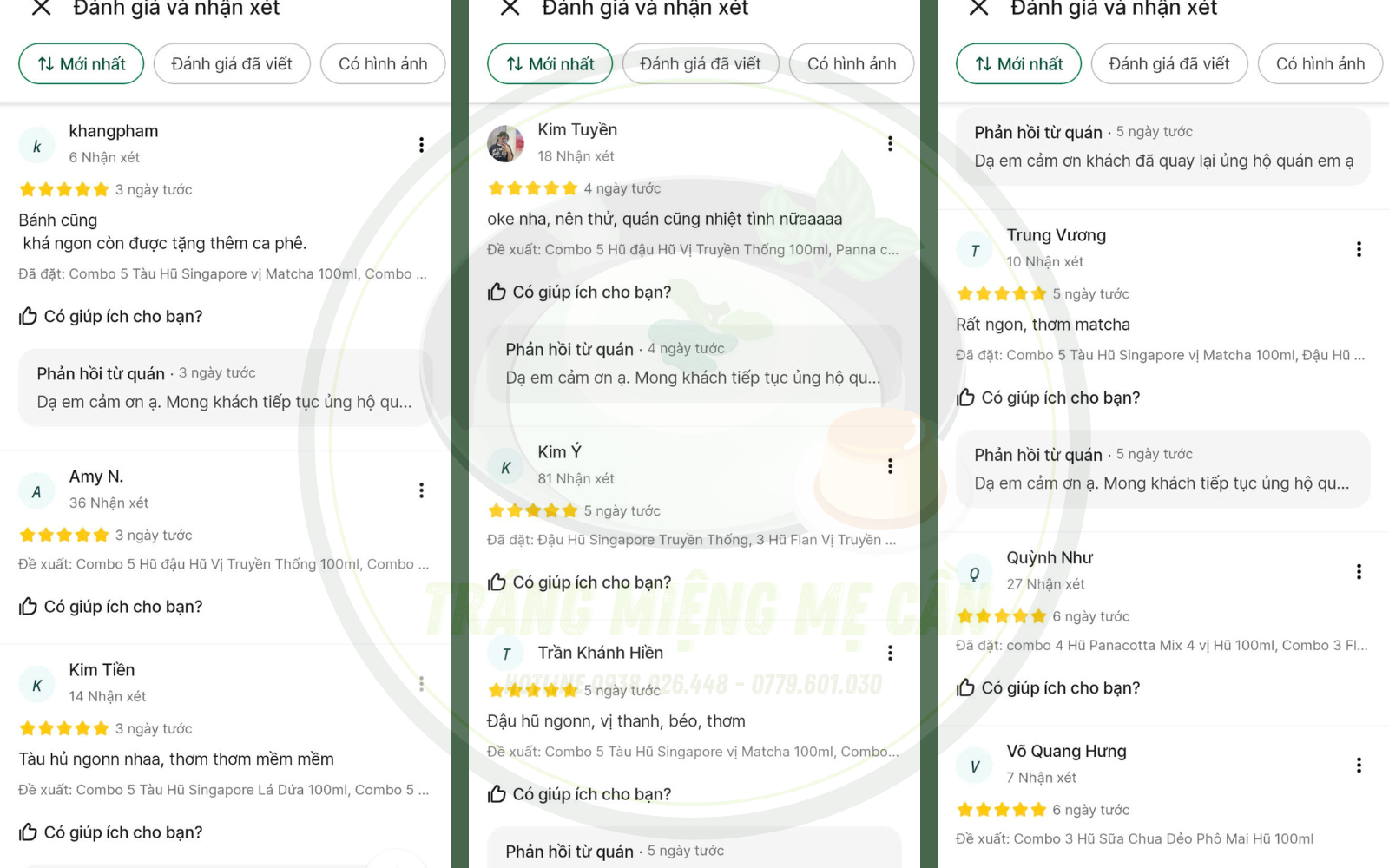 Phản hồi của khách hàng về tàu hũ singapore Mẹ Cần